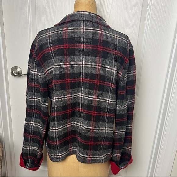 Charter Club Reversible Black/gray/white Plaid and Red Wool Blend jacket - Picture 2 of 4